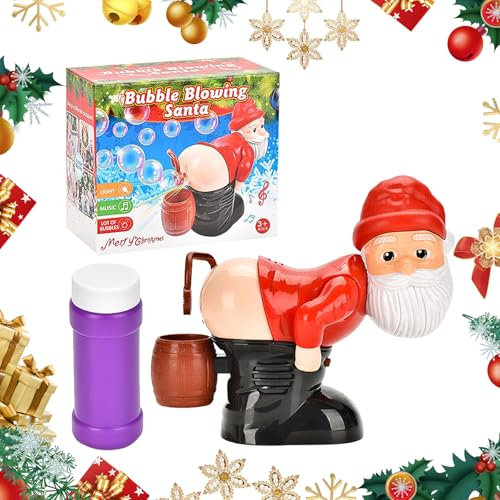 Pistola de Burbujas Santa para Niños,Máquina Automática de Pompas de Jabón,Bubble Machine Eléctrico con Luz/60ml Solución/Música,Maquina Burbujas para Niños Juguete Exterior, Bodas, Actividades Fiesta