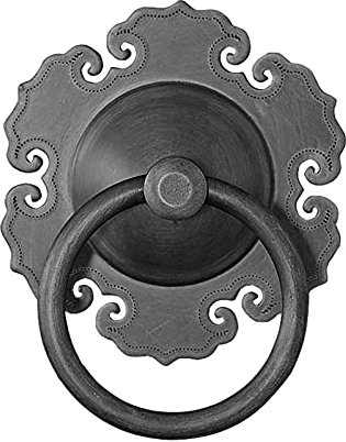 Classic Round Door Knocker with Bra Design Outdoor Fence Handle Pull Ring for Courtyard 6cm/21cm Optional (Black L 11cm/4.33inch)