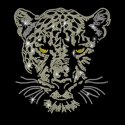 PLIGREAT Realistischer Leopard Bügeleisen auf Strass Glitzer Tiermuster Strass Bügeleisen auf Hotfix Wärmeübertragung Aufkleber Kleidung Reparatur Applikation für DIY Jacke Jeans Hut Mode T Shirt