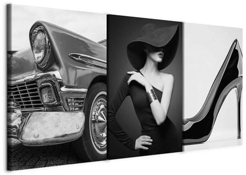 B&D XXL - Tableau triptyque mural Ensemble 120x60 cm (3 pièces de 40x60 cm chacune) – Tableau acoustique panneau insonorisant impression sur toile - L'élégance parisienne - glamour h-C-10064-b-a