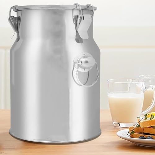 HEFJIAYCIQ 5L/1,3Gallone Milchkanne, 201 Edelstahl Milcheimer Mit Dichtem Deckel Und Griff, Versiegelter Tank Für Getreide-Wein-Flüssigkeit,Silber,5L/1.3Gallon