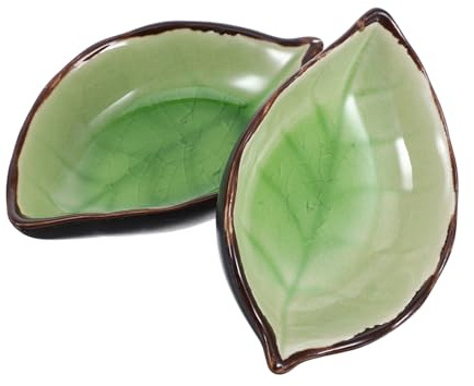 Alipis Porte-cuillère en Céramique 2 Pièces Repose-cuillère De Feuille Support pour Ustensiles Moderne pour Comptoir Cuisine Couleur Verte