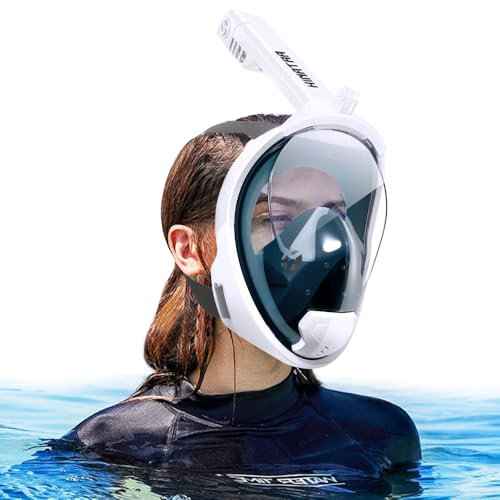 HINATAA Maschera Snorkeling Integrale Adulti,Anti-fog Maschera Subacquea Doppia Flottante,180° Maschera Boccaglio Snorkeling Anti-Leak Supporto Camera,Maschera Sub Adulto Bambini (Bianco, S/M)