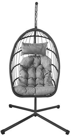 JUMI Fauteuil Suspendu sur Cadre en Acier, Pliable, Jardin, 198 x 110 x 83 cm