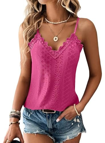 Haibang Camiseta Sin Mangas Mujer Verano Cuello en V Top de Encaje Sexy Holgado Camisetas Tirantes Elegante Tank Top Suave Transpirable Malla Chalecos Top Lencero Informal Encaje Blusas