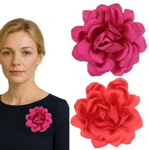 LQIOACU 2 Stück Rosen-Blumenbrosche, Ansteckblume Damen, Broschen für Kleidung, Brosche Blume, Klassisch, Elegant, Handgefertigt, Blumenbrosche, Geeignet für Hochzeit, Party, Tanz