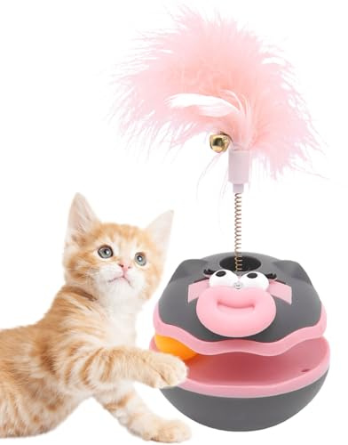 Mihauuke Interaktive Katzenball - Katzen Spielzeug Mit Drehfunktion Beschäftigungsball - Kätzchen Zubehör Mit Feder Und Glocke, Indoor Beschäftigung Für Bewegung Und Langeweile