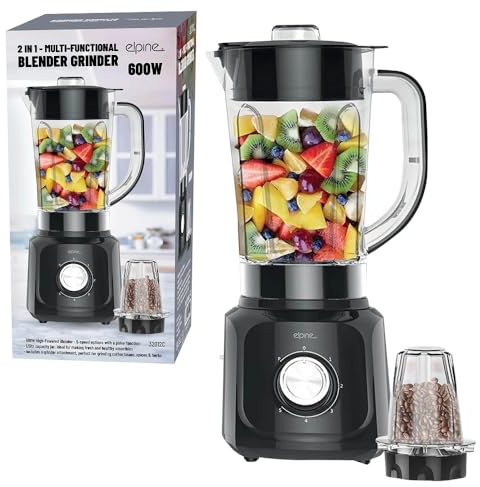 2 In 1 Multi Functional Blenders With Grinder - 500W, 600W Processors | With Plastic Food Jug, Juice Maker, Coffee, Nut & Spice Grinder Attachment | Speed Mode Functions 1.5L (600W 5 Speed, Black)