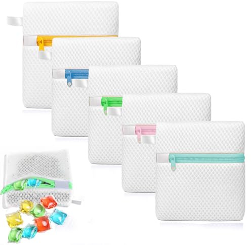 5PCS Laundry Pod Anti-Sticking Bag, Mini Mesh Washing Net, Laundry Pods Dissolution Protection Bag, Washing Pods Storage, 5 Colors