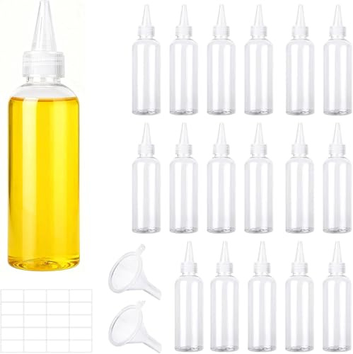 18 Quetschflaschen 100 ml, Dosierflaschen mit 2 Trichtern & Etiketten | 18 wiederverwendbare 100-ml-Spritzflaschen für Soßen, Öl, Farben und Basteln – inklusive Trichtern und Etiketten.