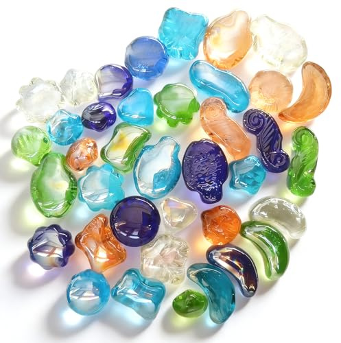 Dbuwqips 450g ca.20 Stück Muggelsteine Farbige Glassteine Dekorativer Trommelsteine Heilsteine Aquarium Dekosteine für DIY-Projekte Vasenfüller, Hydrokultur (Zufälliger Stil)