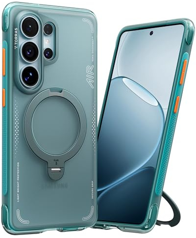TORRAS Ostand Q3 Air Cover per Samsung S26 Ultra con vero airbags Doppia protezione [Supporto magnetico 360° robusto]Custodia S26 Ultra Cover con pulsante di controllo della fotocamera, blu ghiacciaio