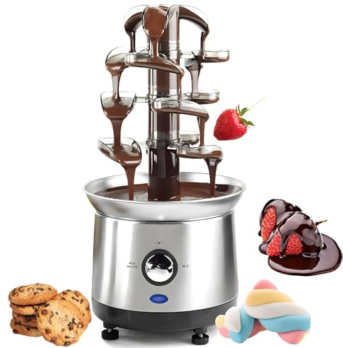 Fuente De Chocolate De 4 Niveles, Máquina Eléctrica De Fuente De Fondue De Chocolate Caliente De Acero Inoxidable De 2.6 LB para Queso Nacho, Salsa, Licores, Fiesta Restaurante Boda