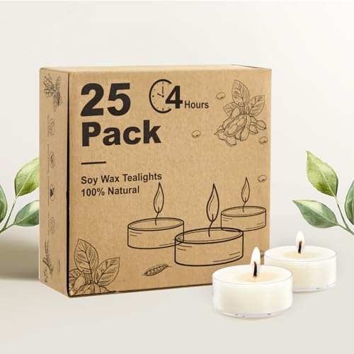 Ashlux Tealight Cera de Soja, 25 Unid., Blanco, 4h
