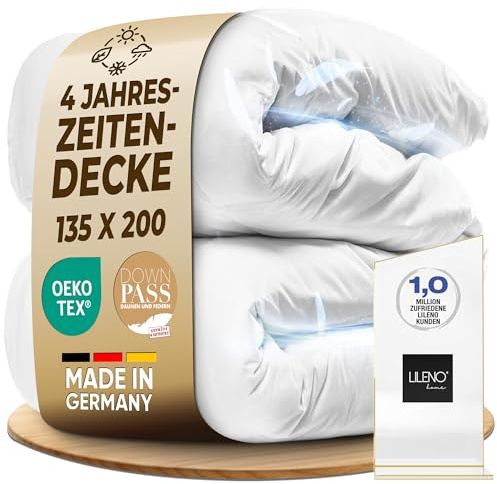 LILENO HOME 4-Jahreszeiten Bettdecke 135x200 (90% Daunen / 10% Federn) – | Flexibles 2-in-1 Knopf–System, Geräuscharm & Wolkenweich – 60 °C Waschbare Daunendecke 135x200 – Made in Germany & Oeko-Tex
