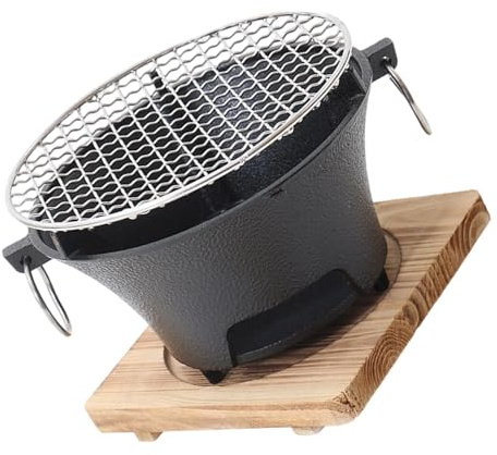 Hkfgdjdl Barbacoa japonesa de hierro forjado con base de madera, compacta, transportable, para encimera de barbacoa, calefacción eficiente