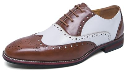 DXSYGMBN Chaussures Oxford à Bout ailé pour Hommes Chaussures habillées Brogues en Cuir Bicolore Chaussures à Lacets spectateur Formelles pour Mariage fête Club