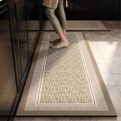 Alfombra Cocina 50X80Cm Amarillo Gris Alfombra Vinilica Cocina Cuero,Modernas Lavable Antideslizante Anti Fatiga para Pasillo, Comedor,Hogar Alfombrilla Cocina