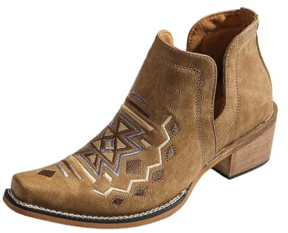 Sommarstövlar damstövlar, snygga västerländska ankelstövlar med broderi cowboystövlar damer sommar