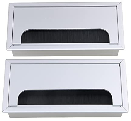 BQLZR Quadratisch Kabeldurchführung für Tische Kabeldurchlass Rechteckig, Schreibtisch, rechteckig, aus Aluminiumlegierung, silberfarben, 2 Stück