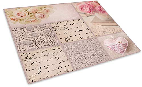 Pink Vintage Flowers Glass Chopping Board Kitchen Worktop Saver Protector