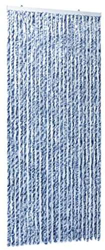 vidaXL Flauschvorhang Türvorhang Fadenvorhang Vorhang Tür Camping Insektenschutz Fliegenschutz Wohnwagen Wohnmobil Chenille 100x220cm Blau Weiß Silbern