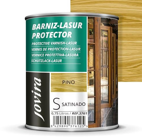 JOVIRA PINTURAS BARNIZ-LASUR PROTECTOR SATINADO (7 colores) Protege, decora y embellece todo tipo de madera (750 Mililitros, Pino) D-04