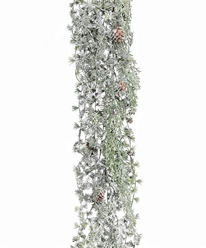 Künstliche LÄRCHENGIRLANDE GEEIST ca 110 cm mit Natur- Zapfen. GEFROSTET.