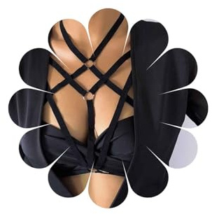 Sttiafay Sexy Offene Harness Bar Für Frauen Punk Körper Brustgurt Bikini BH Mehrschichtig Riemchen Accessoires FaschingSkostüm, Schwarz, Einheitsgröße