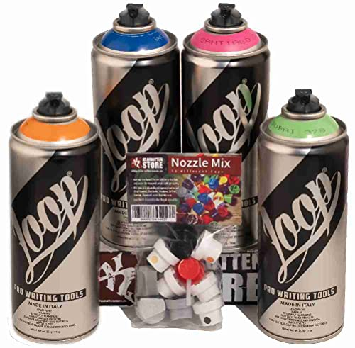KLAMOTTEN STORE Sprühdosen Loop Color Spray + 10 Ersatzsprühköpfe - 4x400ml matt hochdeckend