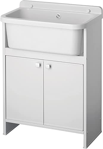 Negrari Lavatoio Salvaspazio in Resina, Vasca resistente agli acidi, Resistente all'umidità, Kit di scarico incluso, Interno e Esterno, L55 x P35 x H80 cm, Bianco