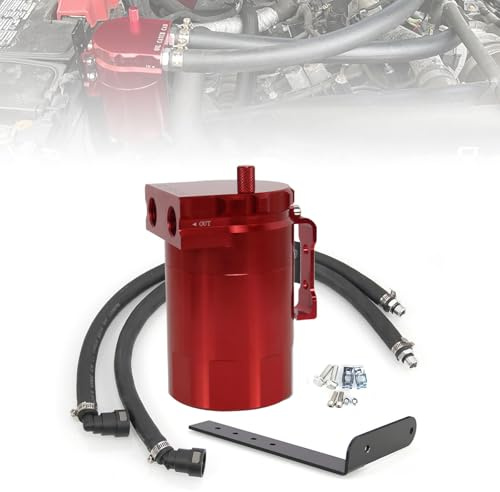 RULLINE Red Oil Catch Can Kit Oil Separator Reservoir Tank Engine Polish Baffled Universal Aluminum Compatible with Ford F150 2.7EB 3.5EB 5.0 Passenger Side 2011-2019 | Oil Catch Can Kit Compatible with 2011-2019 Ford F150 2.7EB 3.5EB 5.0 Passenger Side Aluminum Red 400ml