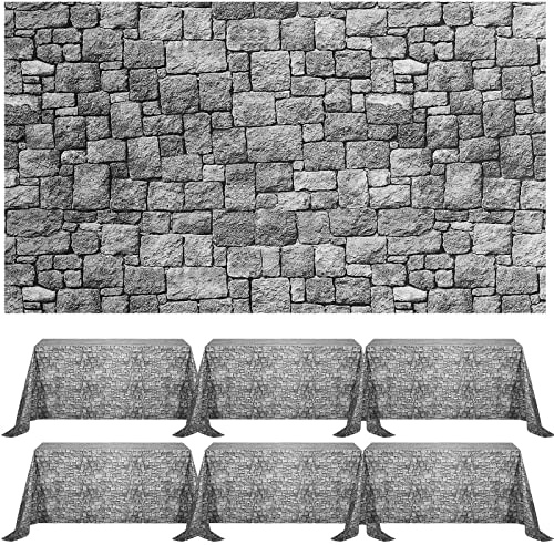 Chuangdi Brick Stone Wall Stone Wall Scene Setter Brick Sheet Wallpaper Curtains Door Removable Tablecloth Photo for Halloween Christmas Party and Home Decor(Gray,6 Pcs)