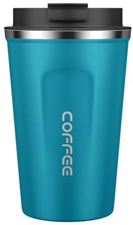 MOMSIV Coffee Cup, 380ml Vacuum Reusable Leakproof Double Wall Coffee Cup, Insulation Stainless Steel Eco-Friendly Travel Office Mug for Hot Coffee Tea and Cold Drinks (Darkblue)