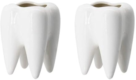 Pot de Fleurs en Céramique Blanche en Forme de Dent Mignon, Mini Récipient Juteux, Porte Stylo Créatif pour Bureau, Ne Comprend pas les Plantes, 2 PCS