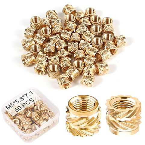SAVITA 50pcs 3D Printing Brass Nuts, M5x5.8x7.1mm M5 Threaded Insert Knurled Brass Nuts Female Thread Knurled Heat Embedment Nut for 3D Printing Parts Loptop Automotive Plastic Shell
