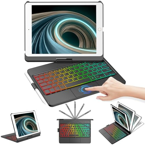 CC Store Clavier pour iPad 9eme /8eme/7eme Gen (10.2) Con 7 RGB Couleurs& Réveil/Veille Automatique, Clavier de Type Ordinateur Portable avec pavé Tactile de précision, Français AZERTY, Noir