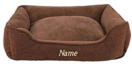 Lionto Panier Chien avec Coussin et Housse Amovible, (S) 75x60 cm Marron (avec Nom Imprimé)