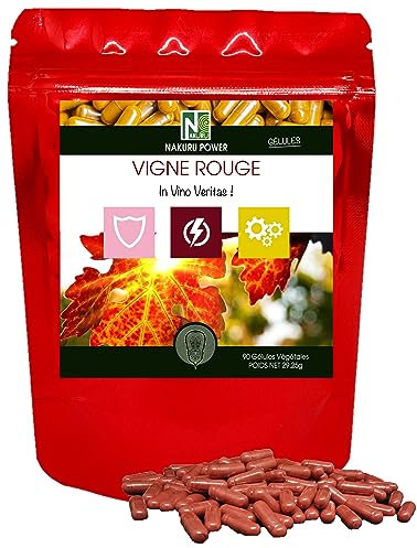 NAKURU | Vigne Rouge | Gamme Power | Fabriqué en France | In Vino Veritas! (90 Gélules Végétales de 325mg / Poids Net: 29,25g)
