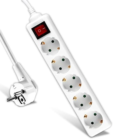 V-TAC Multiprise 5 Prises avec Interrupteur et Câble 1,5m - Bloc Multiprises avec 5 Prises 16A Shuko pour Maison, Bureau, Magasin, Garage - 250V - Électrique - Compact et Pratique - Blanc
