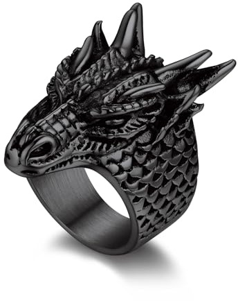 Bandmax Drachenring Herren Edelstahl Schlange Ring Schwarz Größe 59 MM Siegelring Bandring Punk Gothic Schmuck für Jungen Mädchen