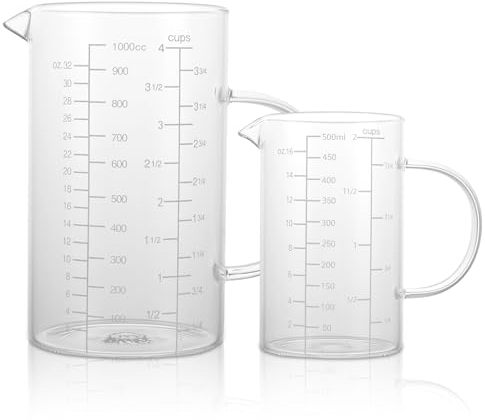 LDHHYH Verre Doseur en Verre 1000ml & 500ml, Verre Doseur avec bec verseur, Resistant a la Chaleur & au Micro-ondes - Graduation Precise, verre doseur en verre borosilicate