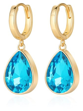 Mesovor Kristall Creolen Ohrringe für Damen, 18 Karat Vergoldete Funkelnde Kristall Wassertropfen Ohrringe Hängend, Schmuck, Geschenke für Ehefrau, Mutter (Blau)