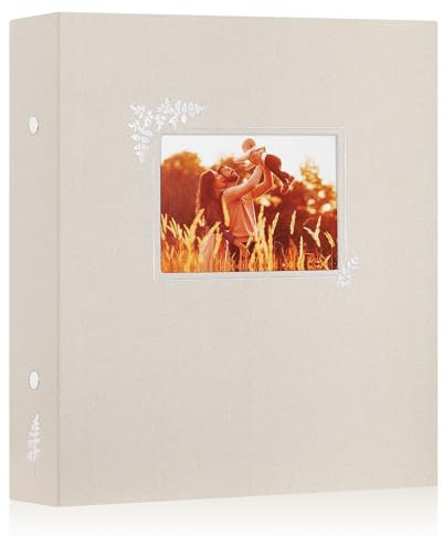 Lanpn Album Photo 11,5x15 11x15 400, Lin Tissu Album pour Vertical Photos Pochette (Beige)