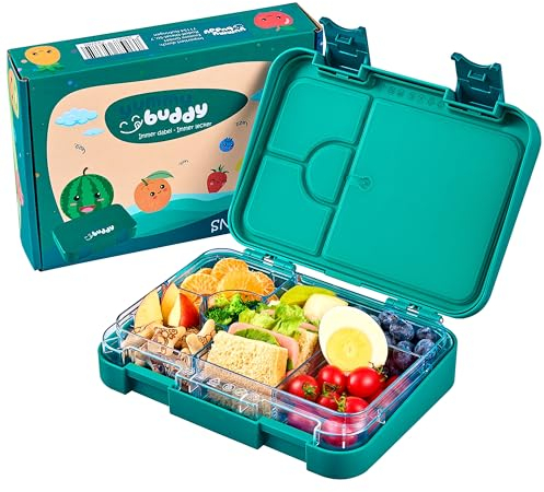 ecosa YummyBuddy Snackbox Brotdose Kinder mit Fächern Brotbüchse Pausenbox Mahlzeitbehälter Speisebox Mittagessenbehälter Vesperdose Essensbehälter Brotzeitbox Lunchbox (Pauli Petrol)