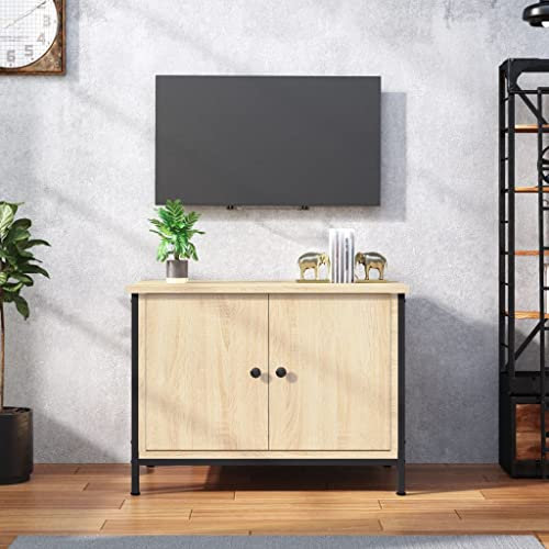 THOYTOUI TV-Schrank, TV Schrank Kommoden TV Aufsatz Fernseher Mit Stauraum Geeignet für Schlafzimmer Wohnung Büro Küche mit Türen Sonoma-Eiche 60 x 35 x 45 cm Holzwerkstoff