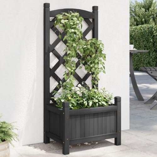 ZEYUAN Jardinière avec Treillis Noir Bois Massif de Sapin,Jardiniere sur Pieds,Bac avec Treillis,Jardiniere Terrasse