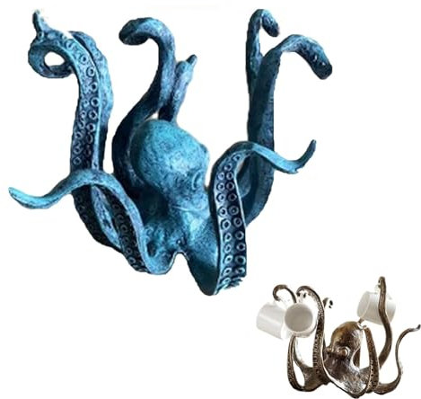 ZGSYH Octopus Mug Holder,2024 Octopus Cup Holder for Counter Top,Resin Octopus Table Topper Statue Ornament,Pendant Tea Cup Holder for Kitchen Dining Bar (Color : Blue)