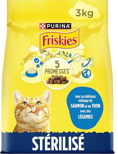 FRISKIES - Gatos esterilizados con salmón y Verduras - 3 KG - Croquetas para Gatos Adultos