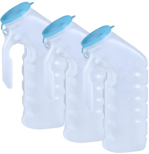 Vakly Male Urinal Bottle with Cover & Handle (Pack of 3) – Portable Handheld Pee Bottle for Men, Spill Resistant Urine Container for Bedside, Hospital, Incontinence, Emergency & Travel, Easy to Clean